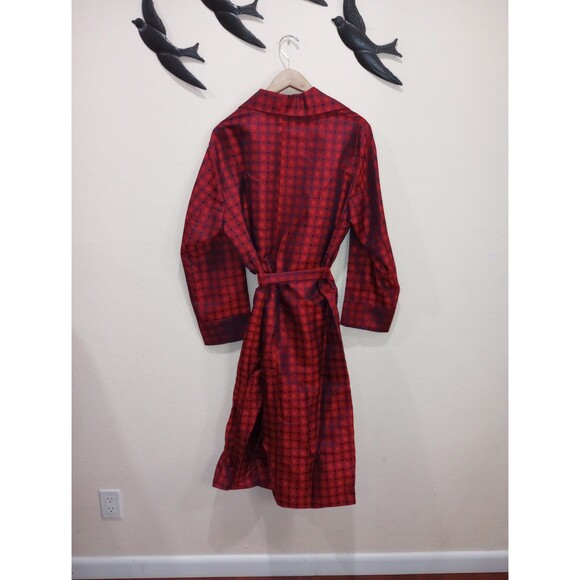 Vintage 1960's 100% Silk Men's Red & Navy Shimmer Print Robe Dressing Gown - L - Picture 8 of 10